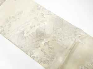 アンティーク　橋に流水・草花模様織り出し袋帯(材料)